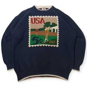 Cotton Traders Navy Golf Stamp Sweater - USA Motif Size L